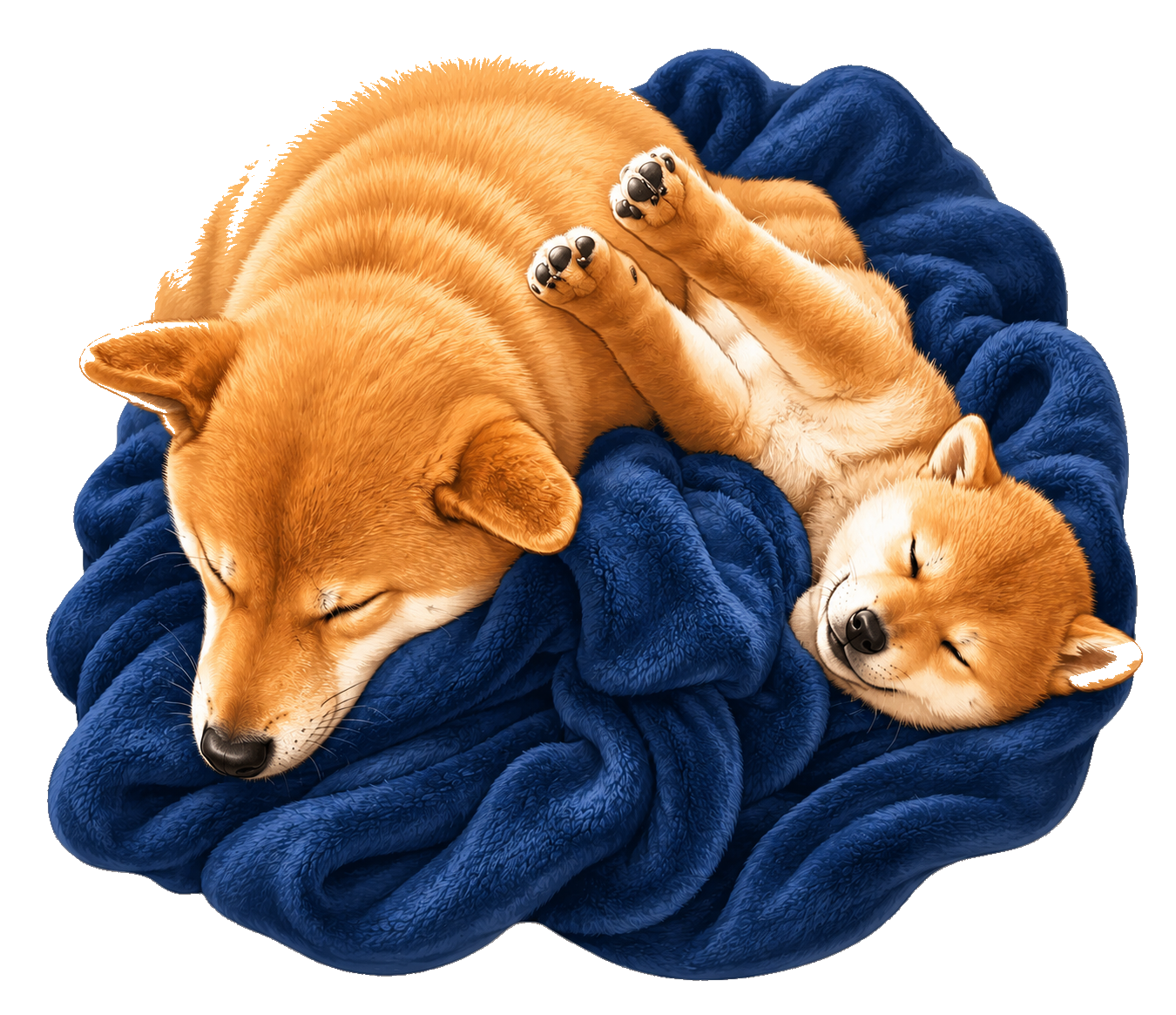 Illustration of an adult dog and puppy resting together