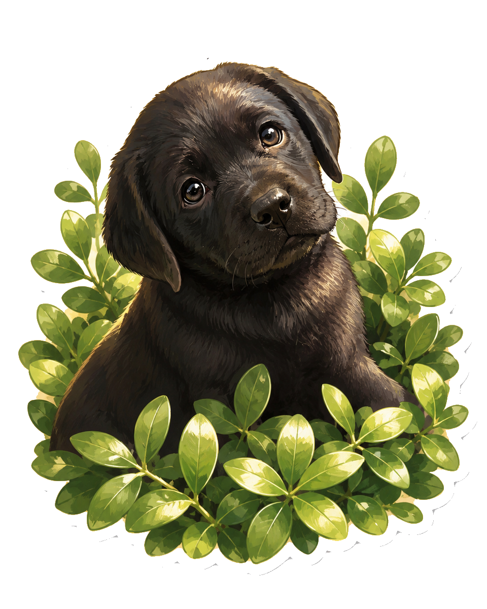 Sticker-style illustration of two Labrador puppies