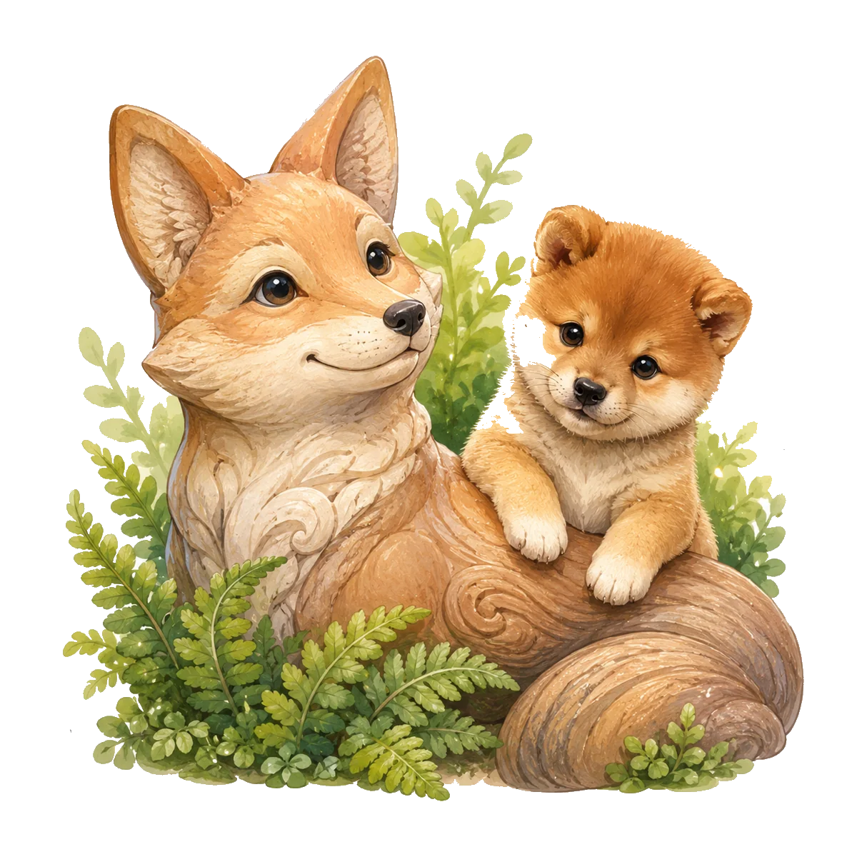 Illustration of a Shiba adult and puppy together